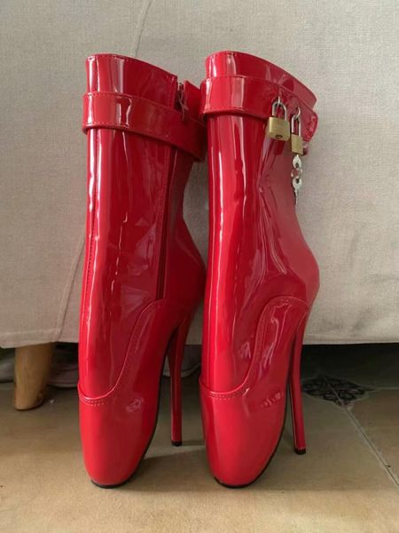 

2019 new fetish ballet boots women red high heel spike buckle mid-calf spring and autumn boots plus size 36-46, Black