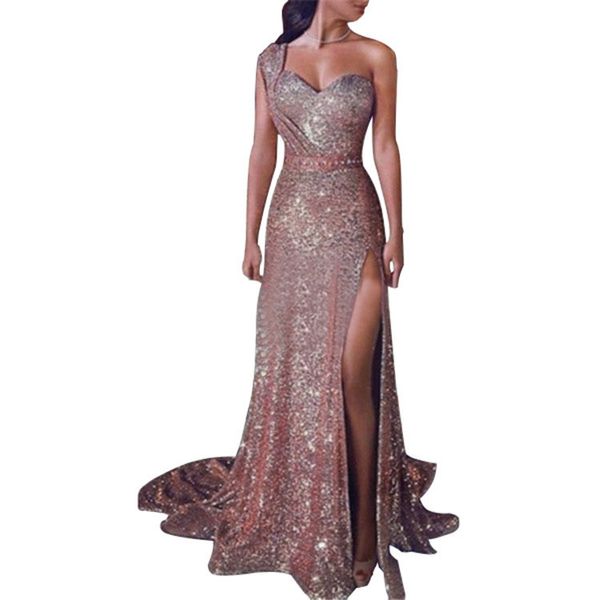 

2020 blingbling long gold evening reflective dresses one shoulder sequined plus size prom gowns party dress robes de soirÃ©e abendkleider, Black
