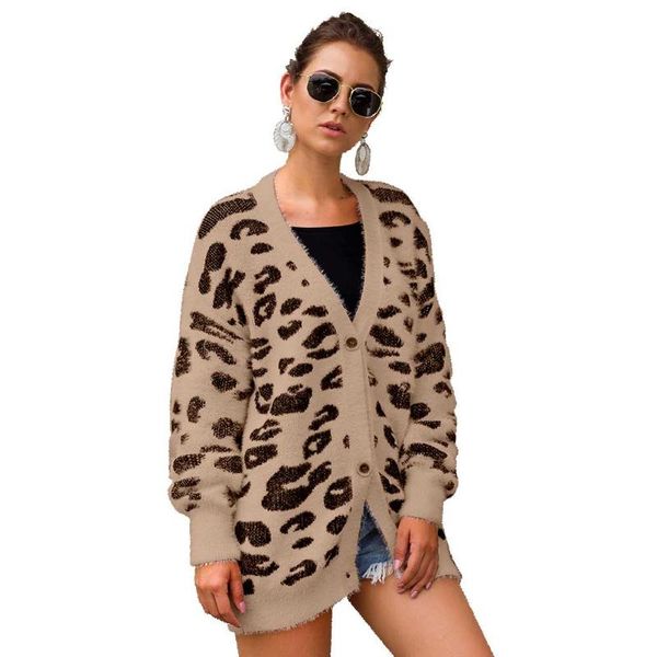 

holiday women sweater dating long sleeves loose leopard printed autumn winter daily school button down casual office fashion, White
