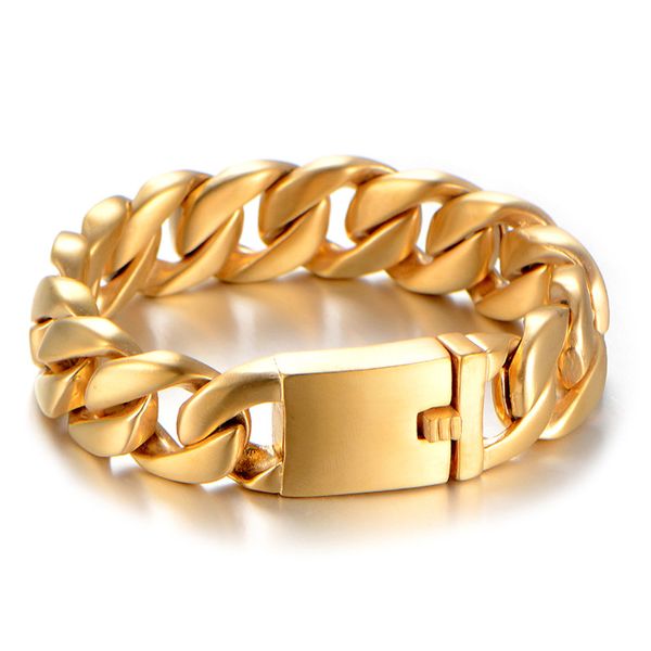 

new titanium steel bracelet for men hip hop style punk fashion gold color width 18mm figaro chain bracelets rock jewelry, Black