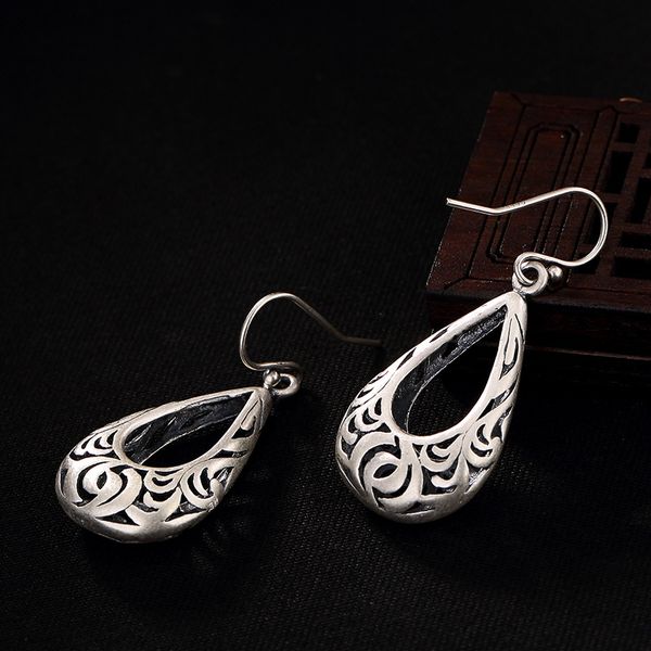 

2018 лучшие моды настоящая юбилейная капля воды brinco 100% стерлинговые серьги 925 для старинных полых ретро тайский ювелирные изделия, Golden;silver