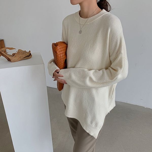 

mazefeng new 2020 autumn winter women's sweater female loose casual fashionable minimalist korean style knitted irregular, White;black