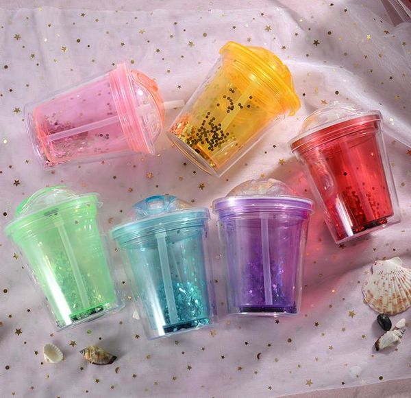 

the latest 9oz summer double-layer sliding plastic frozen straw cup, fast cooling and beverage frozen cup, ing