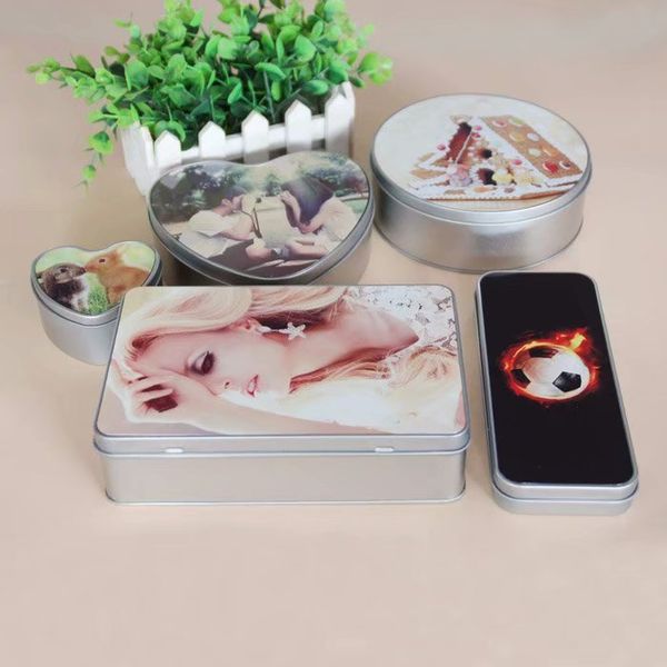 Sublimation Blank Metal Metal Storage Box Tin Silver Storage Box Organizer per monete Candy Candy Key Box