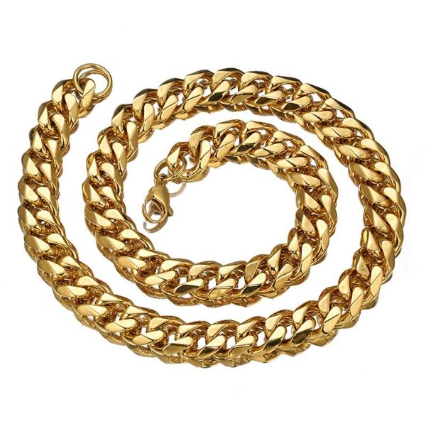 

10/12/15mm 316l stainless steel gold silver color curb cuban chain men's necklace or bracelet fashion jewelry gift