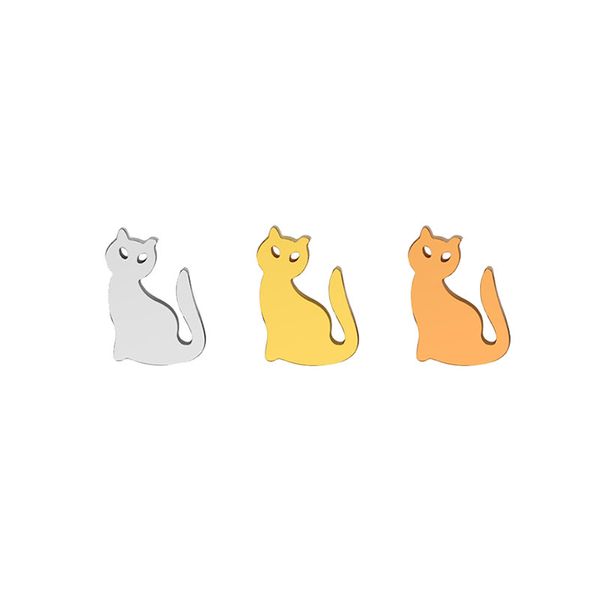 

10шт / много симпатичные ленивый сидя cat серьги из нержавеющей стали серьги крошечные cats уха коты украшения для женщин дети девочек, Golden;silver