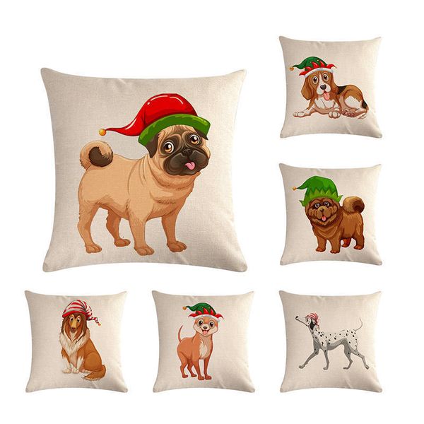 

мультфильм cat dog шапи далматин christmas party льняной наволочке чехол главная декоративные подушки обложка для диван cojines zy614