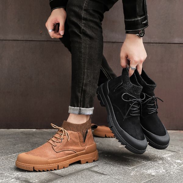 

2019 autumn new trend retro wild casual personality men's shoes british tide shoes casual soft bottom boots motocycle, Black