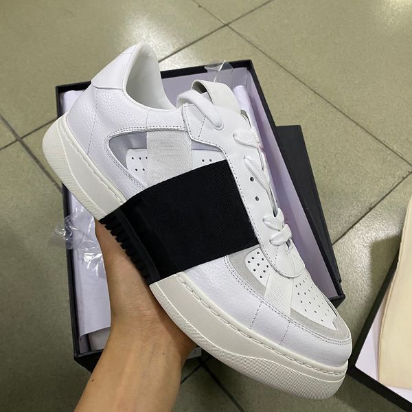 

новое поступление телячья кожа vl7n sneaker for mens women top телячья кожа мужская обувь белый черный с полосами кроссовки runner trainers, Black