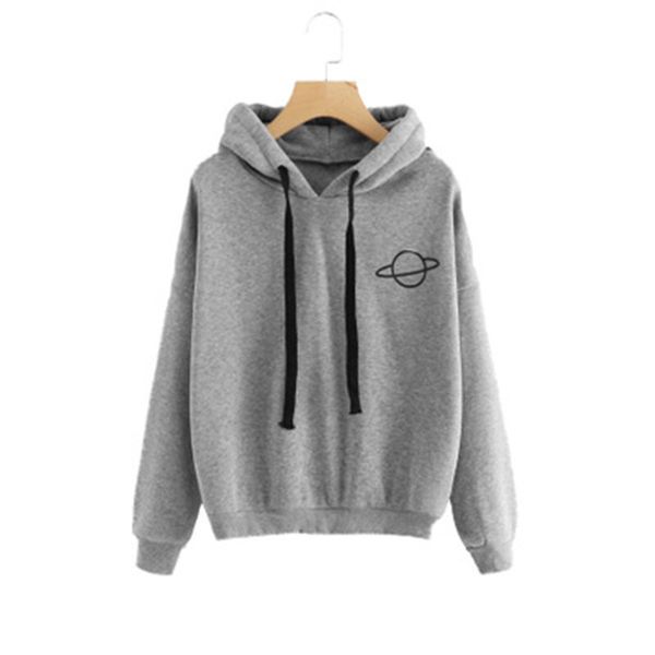 

women hoodies casual kpop planet print solid loose drawstring sweatshirt long sleeve hooded 2019 autumn female pullover 4.2, Black
