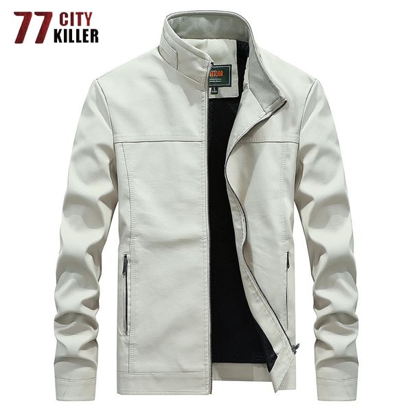 

77city killer leather jacket men autumn outwear motorcycle solid thick liner warm pu leather coats size m-4xl jaqueta de couro, Black