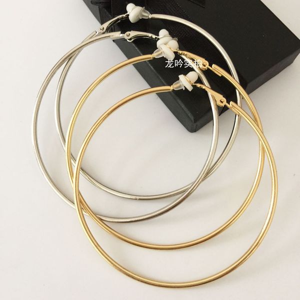 

fashion big circle clip on earrings the round earring female with cushion pad without piercing, Silver