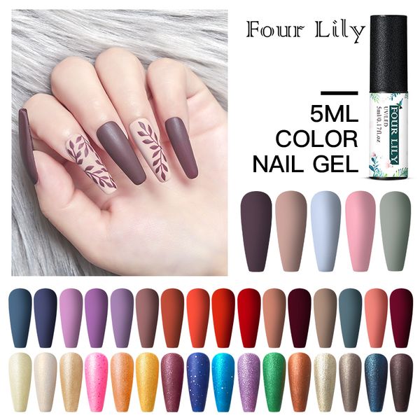 

four lily matte color uv gel nail polish 5ml pure matte coat uv led gel polish soak off nail art varnish lacquer, Red;pink