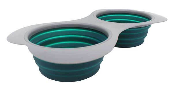 

food grade silicone,1952ml extra high volume double dog bowls,collapsible silicone bowls with rim,foldable dog feeder