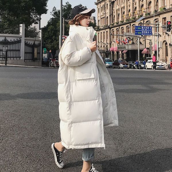 

european style bread clothes long thick cotton padded coat female pocekt warm overcoat plus size cotton winter jacket women b618, Black