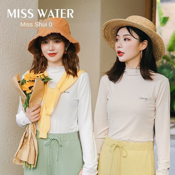 

sakura clothes base misswater petal collar basic long t- shirt sleeve inner tie t-shirt slim and slim stretch clothes, White