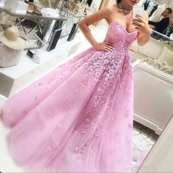 

pink sweetheart prom dresses with lace appliques back zipper robe de soiree party gowns customized evening dress robes de soiree, Black;red