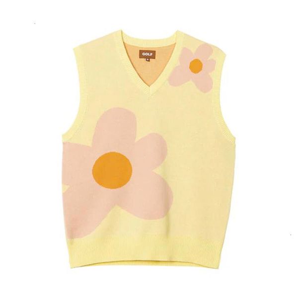 

19ss golf wang pink flower pattern sweater sleeveless vest fashion street outerwear men women couple tooling yellow hfhlmj001