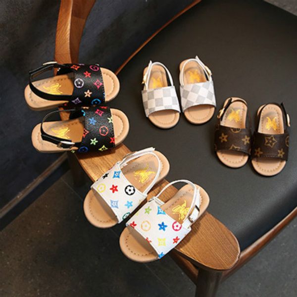 

girls designer princess shoes sandals baby non-slip soft toddler shoes children beach plaid printing shoes sell 2020