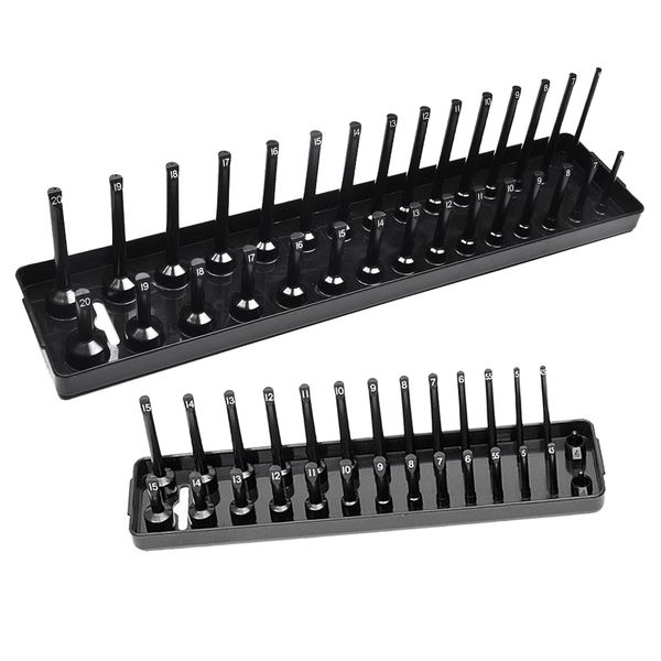 

2pcs metric socket tray rack holder storage tool organizer 1/4'' 3/8'' black