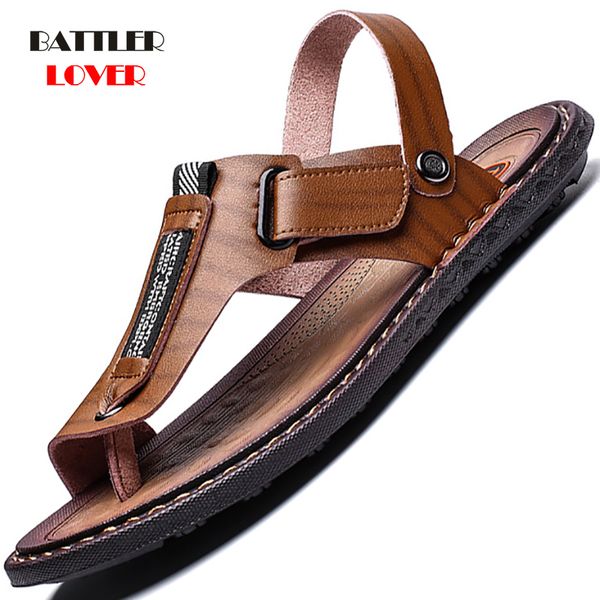 

men's sandals genuine cow leather men summer shoes leisure slippers flip-flops men comfortable footwear soft sandals, Black