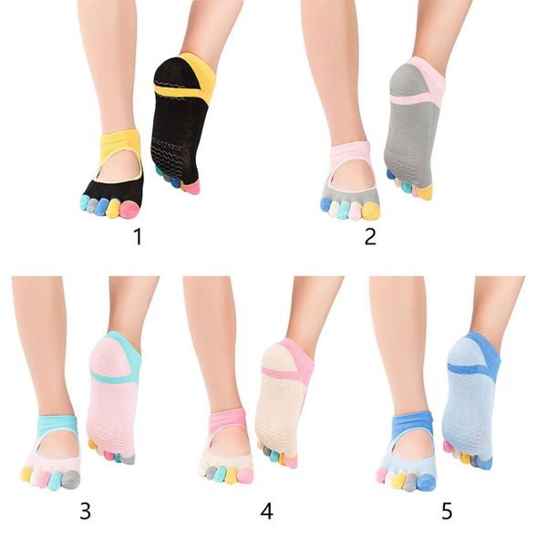 

women pilates five toe cotton non-slip yoga socks female socks mix color sell, Black