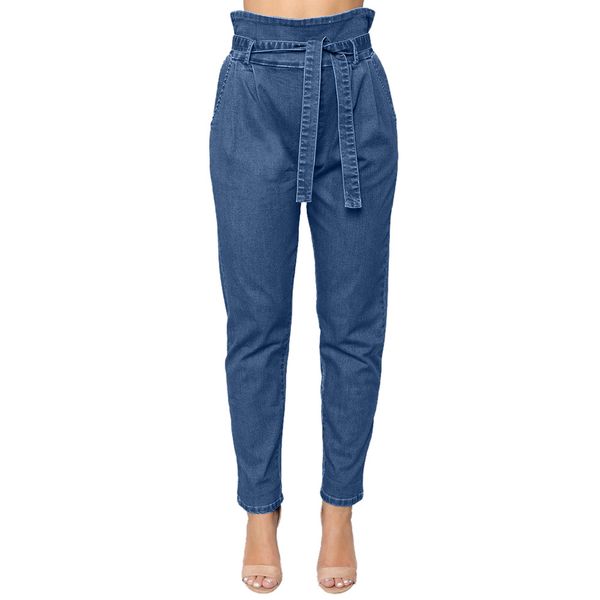 

women summer pants 2019 new stretch jeans female mid waist stretch slim pencil pants k107, Blue
