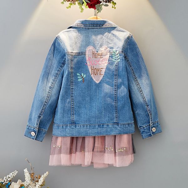 

fall 2019 new girl jacket fashion embroidered jacket for children, Blue;gray