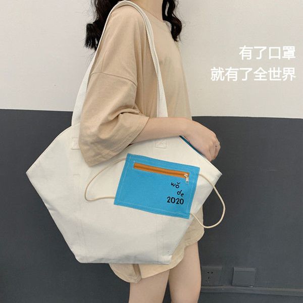 

canvas women's shoulder bag use on both sides ladies handbags large capacity creative mask design big tote bag shopping