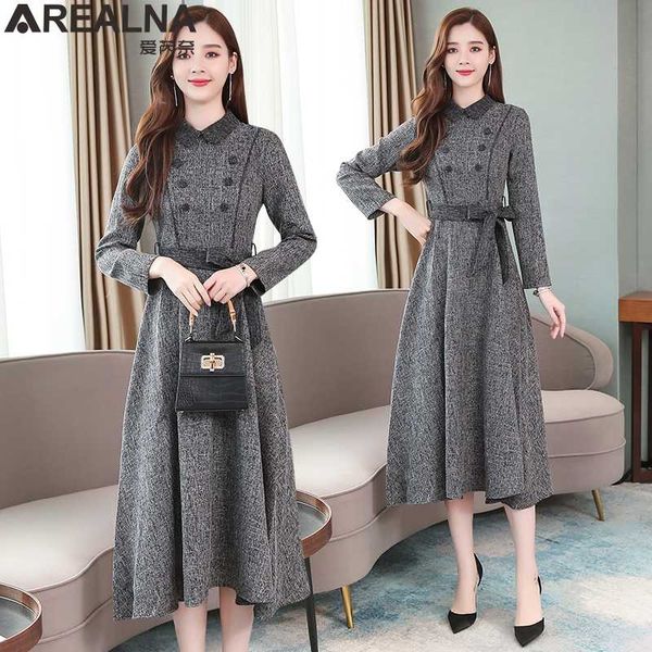 

england style vintage ladies dresses spring fashion double breasted office lady elegant party a-line midi dress women vestidos, Black;gray