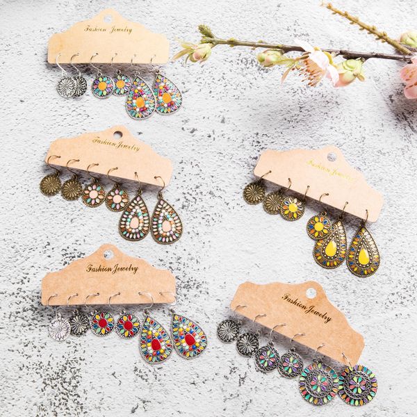 

multiple 3 pairs drop earrings set for women boho vintage bohemian ethnic dangle handmade hanging earrings jewelry 2019 gift, Silver