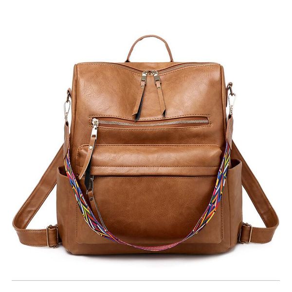

3pcs multi-functional brown retro backpack pu casual bag large capacity travel backpack dom1404