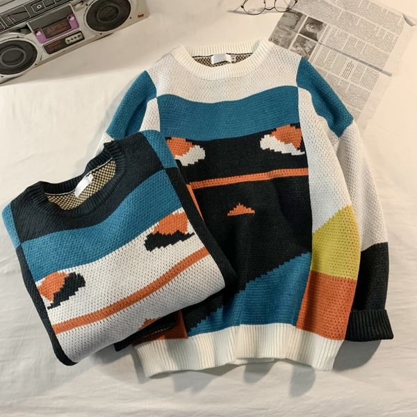 

winter sweater men's warm fashion hit color casual o-neck knitted pullover man wild loose long sleeve sweater male clothes, White;black