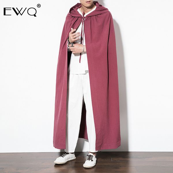 

ewq 2019 new arrival men cloak long outerwear hooded solid color jacket loose vintage men trench coat fashion windbreaker hd634, Tan;black