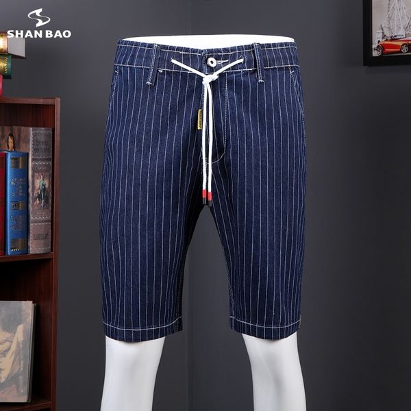 

men's stretch elastic waist striped denim shorts 2020 summer new large size brand clothing business casual blue jeans shorts