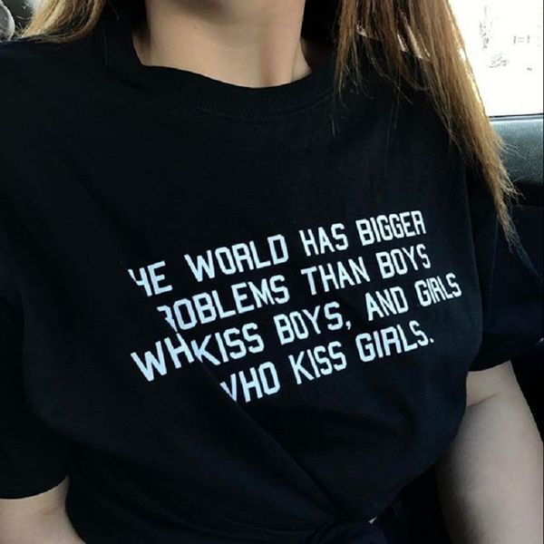 

women designer tshirts womens the world bigger than boys kissing boys t shirt graphic teas female tumblr women fashion clothes, White