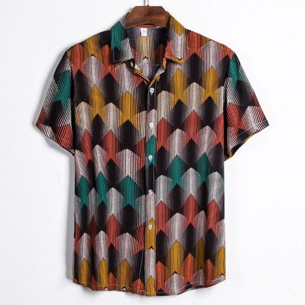 

с коротким рукавом повседневная рубашка мужчины этническая печать гавайская рубашка праздник призвание пляжные рубашки уличная одежда топы c, White;black