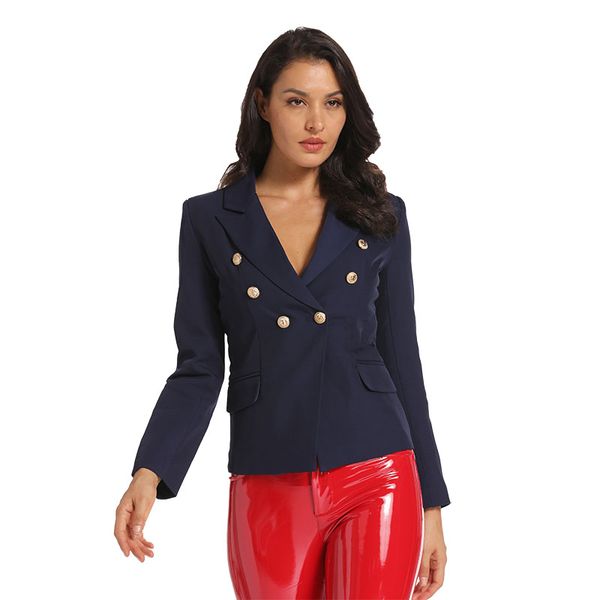 

ukcnsep new fashion 2019 runway style women's gold buttons double breasted blazer outerwear plus size s-xxxl, White;black