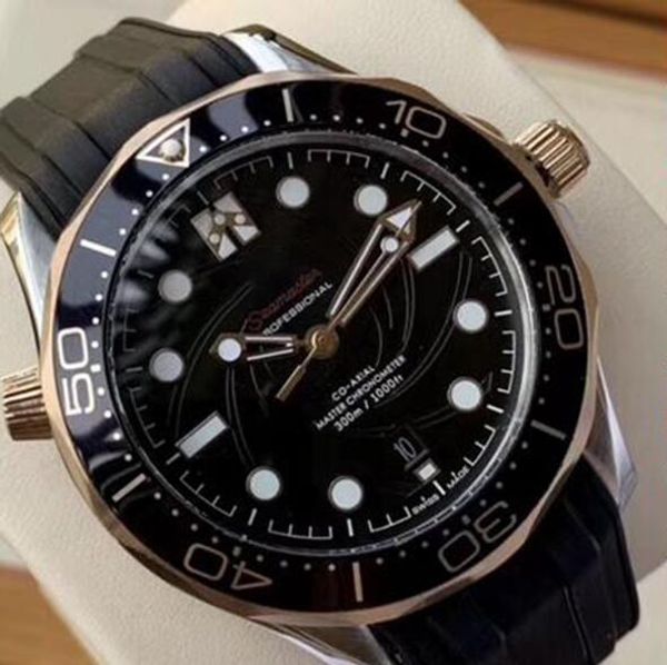 

42mm master automatic black ripple dial rotatable ceramic bezel diver master 007 james bond limited rubber band mens watch wristwatches, Slivery;brown