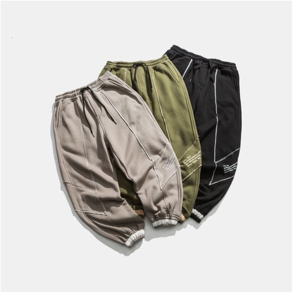 

2019 autumn new korean version of the plus size velvet loose straight multi-pocket tooling wild casual men's trousers, Black