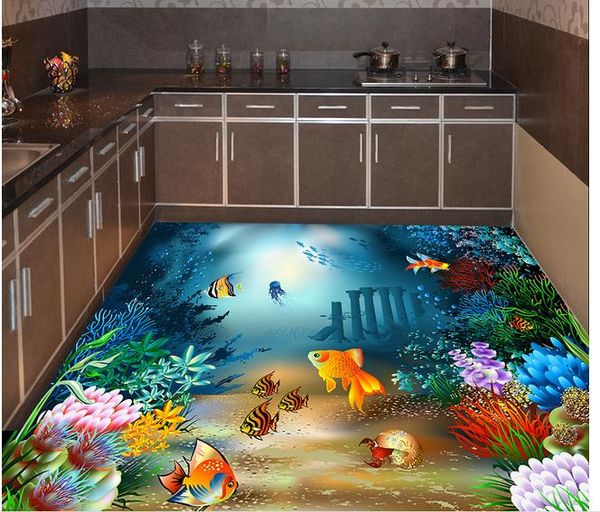 

underwater world tropical fish 3d floor painting stickers wallpaper for bathroom waterproof