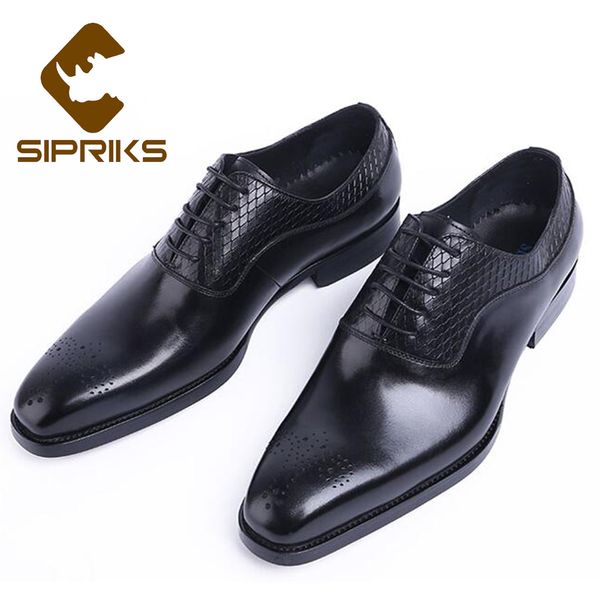 

sipriks genuine leather men dress shoes italian handmade lace up black brown oxfords business office brogue shoes square toe 44