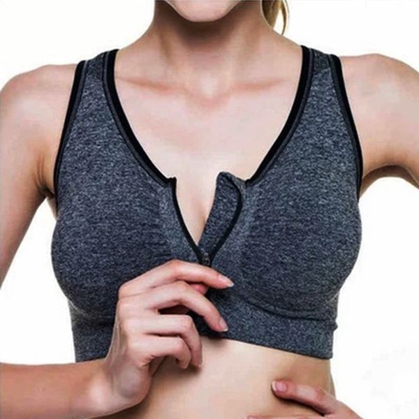 

super front zipper sports bra solid women underwear fitness shirt push up yoga crop bras athletic vest sportswear s-xxl, White;black