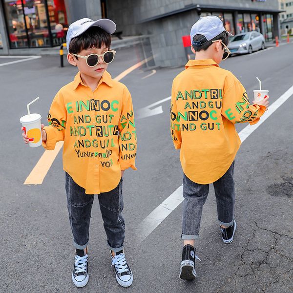 

children's clothing spring and autumn boys new cardigan casual letter shirt long-sleeved t-shirt, White;black