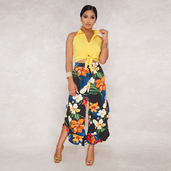 

women designer tracksuits plora printed wide legged pants 2pcs sets sleeveless shirts crop summer suits, Gray