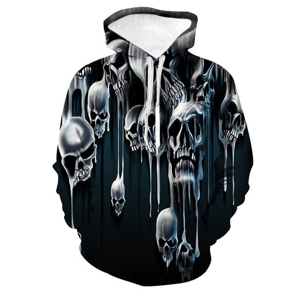 

skull 3d digital couples designer sweatshirts longs sleeve hoodies casual males and females apparel new arrival, Black