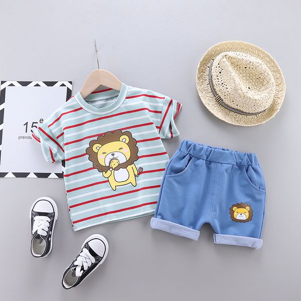 

2020 baby boys girls clothing set summer short sleeve cartoon cotton children kids clothes suit outerwear t-shirts two-piece set, White