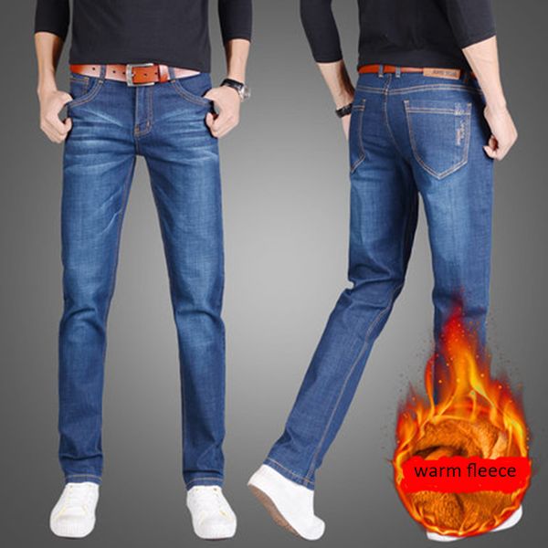

2018 new men activities warm jeans autumn winter jeans warm flocking soft men streetsuit, Blue