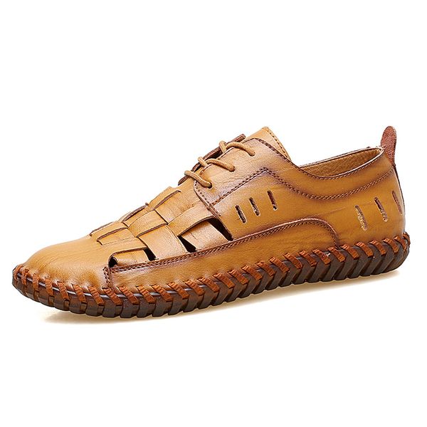 

2018 summer handmade genuine leather men shoes fashion men flats exquisite design lace-up comfortable casual shoes, Black