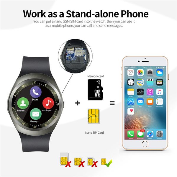 

y1s smart watch support sim tf card sport camera wristwatch music for ios android men watch bluetooth for apple iphone with retail package